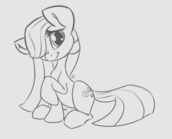 Size: 2702x2182 | Tagged: safe, artist:leadhooves, derpibooru import, marble pie, cute, hair over one eye, looking at you, monochrome, raised hoof, smiling, solo