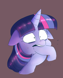 Size: 1404x1737 | Tagged: safe, artist:drawbauchery, derpibooru import, twilight sparkle, twilight sparkle (alicorn), alicorn, pony, female, floppy ears, mare, simple background, solo, worried