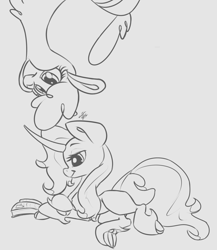 Size: 2052x2364 | Tagged: safe, artist:leadhooves, derpibooru import, oleander, paprika paca, alpaca, classical unicorn, them's fightin' herds, book, community related, monochrome, reading