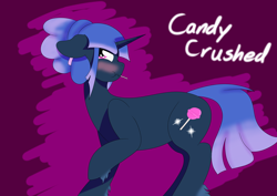 Size: 4092x2893 | Tagged: safe, artist:sharpiesketches-mlp, derpibooru import, oc, oc:candy crushed, blushing, cutie mark, looking away, scowl, simple background, text