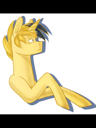 Size: 479x637 | Tagged: safe, derpibooru import, oc, oc:radiantarpeggio, alicorn, alicorn oc, blank stare, blonde, i can't believe it's not butter, male, solo, stallion, tired, tired of your shit, yellow