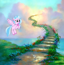 Size: 498x506 | Tagged: safe, artist:gollum123, derpibooru import, edit, silverstream, classical hippogriff, hippogriff, season 8, spoiler:s08, heaven, led zeppelin, stairs, stairs are awesome, stairway to heaven, that hippogriff sure does love stairs, vector