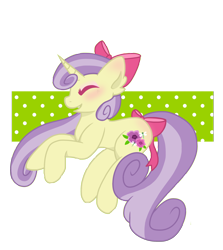 Size: 3024x3386 | Tagged: safe, artist:chococakebabe, derpibooru import, oc, oc only, oc:meadow blossom, pony, unicorn, bow, female, hair bow, high res, mare, prone, simple background, solo, tail bow, transparent background