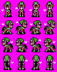 Size: 279x351 | Tagged: safe, artist:uni-pon, derpibooru import, quarter hearts, earth pony, pony, 8-bit, fairy, link, navi, nintendo entertainment system, sprite sheet, the legend of zelda