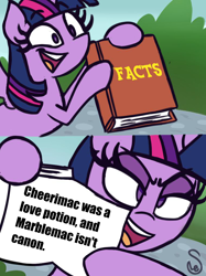 Size: 760x1015 | Tagged: safe, artist:quarium edits, derpibooru import, edit, big macintosh, cheerilee, marble pie, twilight sparkle, twilight sparkle (alicorn), alicorn, 2 panel comic, cheerimac, comic, ed edd n eddy, exploitable, exploitable meme, female, male, marblemac, meme, op is a cuck, op is trying to start shit, shipping, solo, straight, truth, twilight's fact book