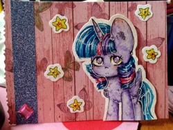 Size: 1280x960 | Tagged: safe, artist:zefirka, derpibooru import, twilight sparkle, twilight sparkle (alicorn), alicorn, pony, cheek fluff, chest fluff, female, looking at you, mare, no pupils, sad, solo, stars, traditional art, wing fluff