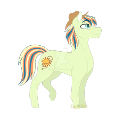 Size: 1600x1513 | Tagged: safe, artist:detoxx-retoxx, derpibooru import, oc, oc only, oc:texas sunrise, earth pony, pony, cowboy hat, hat, male, offspring, parent:applejack, parent:soarin', parents:soarinjack, simple background, solo, stallion, stetson, transparent background, watermark