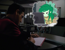 Size: 2544x1941 | Tagged: safe, derpibooru import, screencap, wallflower blush, better together, equestria girls, forgotten friendship, spoiler:star trek, chakotay, spoiler, spoilers for another series, star trek, star trek: voyager, unforgettable