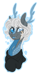 Size: 849x1600 | Tagged: safe, artist:australian-senior, derpibooru import, oc, oc only, oc:wheatley invictus, alicorn, dracony, hybrid, kirin, pony, :p, alternate universe, antlers, blind eye, blue eyes, blue tongue, clothes, colored sclera, eye scar, kirindos, scar, silly, simple background, solo, sweater, tongue out, transparent background