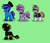 Size: 460x393 | Tagged: safe, artist:insanity-w0lf, derpibooru import, oc, oc only, oc:dawning star, oc:thundercast, oc:violet skies, pegasus, pony, unicorn, bowtie, clothes, female, glasses, green background, hat, male, mare, pony town, robe, simple background, stallion, top hat