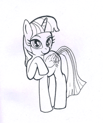 Size: 971x1167 | Tagged: safe, artist:friendshipishorses, derpibooru import, twilight sparkle, twilight sparkle (alicorn), alicorn, pony, monochrome, solo, traditional art