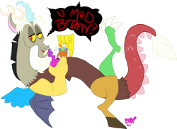 Size: 1000x729 | Tagged: safe, artist:pandadox, derpibooru import, discord, bong, poison joke, simple background, solo, transparent background, u mad