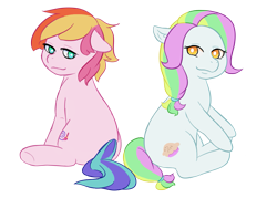 Size: 1005x720 | Tagged: safe, artist:guiltyp, derpibooru import, coconut cream, toola roola, pony, simple background, sitting, transparent background