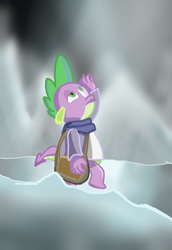 Size: 1296x1879 | Tagged: safe, artist:alltheworldbronyf, derpibooru import, spike, dragon, clothes, cold, light, shadow, solo, winter