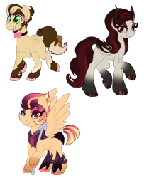 Size: 1500x1850 | Tagged: safe, artist:angei-bites, derpibooru import, oc, oc only, oc:clair de lune, oc:firefly, oc:rocky road, bat pony, earth pony, pegasus, pony, bowtie, female, male, mare, offspring, parent:bulk biceps, parent:cheese sandwich, parent:flash sentry, parent:fluttershy, parent:pinkie pie, parent:twilight sparkle, parents:cheesepie, parents:flashlight, parents:flutterbulk, simple background, stallion, transparent background