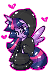 Size: 1674x2421 | Tagged: safe, artist:ashee, derpibooru import, twilight sparkle, twilight sparkle (alicorn), alicorn, clothes, crying, cute, heart, hoodie, simple background, skirt, solo, transparent background