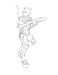 Size: 791x1024 | Tagged: safe, artist:rimefox, derpibooru import, oc, oc:blackjack, anthro, unguligrade anthro, fallout equestria, fallout equestria: project horizons, gun, monochrome, security, weapon