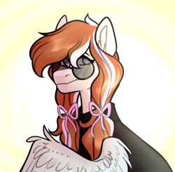 Size: 665x655 | Tagged: safe, artist:kazanzh, derpibooru import, oc, pegasus, pony, clothes, female, glasses, mare, solo