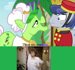 Size: 1324x1236 | Tagged: safe, derpibooru import, edit, edited screencap, screencap, auntie applesauce, grannies gone wild, blanche devereaux, discovery family logo, golden girls, luggage cart, meme, that's my pony, that's my x