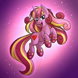 Size: 1280x1280 | Tagged: safe, artist:sugaryviolet, derpibooru import, oc, oc only, oc:sugary violet, pony, unicorn, cute, female, heart, levitation, magic, mare, multicolored hair, open mouth, rainbow power, self-levitation, smiling, solo, stars, telekinesis