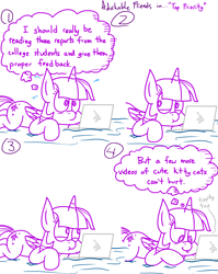 Size: 4779x6013 | Tagged: safe, artist:adorkabletwilightandfriends, derpibooru import, twilight sparkle, twilight sparkle (alicorn), alicorn, cat, pony, comic:adorkable twilight and friends, absurd resolution, adorkable, adorkable friends, adorkable twilight, ass up, comic, computer, cute, dork, humor, kitten, laptop computer, lineart, lying down, procrastination, slice of life, solo, tongue out