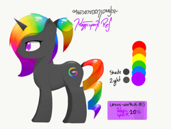 Size: 1943x1458 | Tagged: safe, artist:magicspark, artist:magicspark1300, derpibooru import, oc, oc only, oc:magicspark, pony, unicorn, female, gray, mare, rainbow, reference sheet, solo