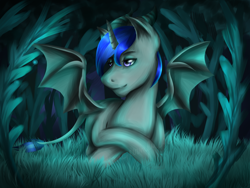 Size: 1600x1200 | Tagged: safe, derpibooru import, oc, oc:martin bluefire, dracony, dragon, hybrid, beautiful, blue light, dragon hybrid, dragon unicorn, everfree forest, green light, magical, magical forest, male, mood lighting, night, relax, relaxing, scales, solo