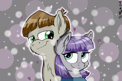 Size: 3000x2000 | Tagged: safe, artist:viejillox64art, derpibooru import, maud pie, mudbriar, earth pony, pony, the maud couple, canon ship, cheek fluff, chest fluff, ear fluff, female, heart, heart eyes, love, male, maudbriar, shipping, smiling, straight, when she smiles, wingding eyes