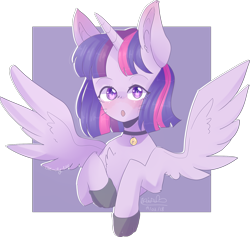 Size: 2043x1940 | Tagged: safe, artist:emily-826, derpibooru import, twilight sparkle, twilight sparkle (alicorn), alicorn, pony, bell, bell collar, cat socks, collar, no nose, solo