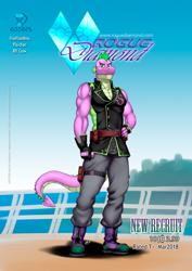 Size: 1200x1697 | Tagged: safe, artist:pia-sama, derpibooru import, spike, anthro, dragon, comic:rogue diamond, boots, clothes, comic cover, fingerless gloves, gloves, older, older spike, pants, shoes, smiling, solo