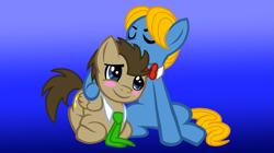 Size: 1211x677 | Tagged: safe, artist:chelseawest, artist:rain-approves, derpibooru import, doctor whooves, perfect pace, pony, base used, doctorpace, gay, male, prone, shipping, the master