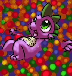 Size: 1458x1523 | Tagged: safe, artist:gsphere, derpibooru import, spike, dragon, ball pit, male, open mouth, solo