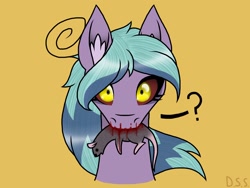 Size: 2048x1536 | Tagged: safe, artist:littlecritter, derpibooru import, oc, oc:ember, blood, bust, dead rat, mouth hold, question mark, simple background