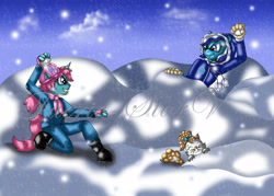 Size: 6961x4982 | Tagged: safe, artist:faerie-starv, artist:javierzhx, derpibooru import, anthro, cat, g3, g4, absurd resolution, little pretty, snow, snowcatcher, snowflake (g3), snowy fur