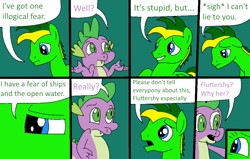 Size: 1014x646 | Tagged: safe, artist:didgereethebrony, derpibooru import, spike, oc, oc:didgeree, dragon, comic:wreck of the renaissance, dialogue, simple background, speech bubble