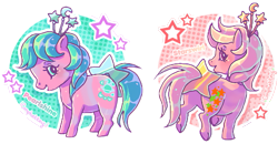 Size: 915x477 | Tagged: safe, artist:conphettey, derpibooru import, pony, g1, colorswirl ponies, fairy brights, fancy swirl ponies, female, mare, pearlshine, simple background, starswirl, transparent background