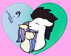 Size: 3507x2780 | Tagged: safe, artist:dyonys, derpibooru import, oc, oc only, oc:aria amore, oc:silver bass, bust, cuddling, cute, cutie mark, diabetes, heart, simple background