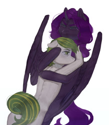 Size: 1280x1475 | Tagged: safe, derpibooru import, oc, oc only, oc:cognitio dissonantia, oc:white night, alicorn, earth pony, pony, comforting, crying, female, green eyes, green hair, hug, male, multicolored hair, purple hair, sad