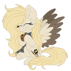 Size: 300x300 | Tagged: safe, artist:mintoria, derpibooru import, oc, oc:dusty, pegasus, pony, cookie, female, food, mare, pixel art, simple background, sitting, solo, transparent background, two toned wings