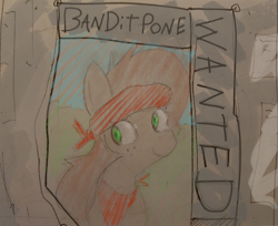 Size: 1250x1022 | Tagged: safe, artist:nignogs, derpibooru import, oc, bandana, bandit, clothes, scarf, traditional art, wanted poster