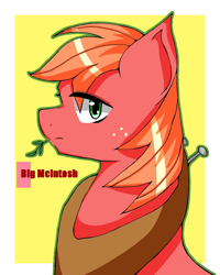 Size: 1200x1500 | Tagged: safe, artist:destroyer_aky, derpibooru import, big macintosh, earth pony, pony, bust, looking at you, male, pixiv, portrait, solo, stallion, straw in mouth