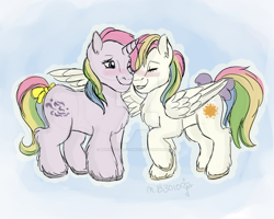 Size: 1024x819 | Tagged: safe, artist:midnight-blossom3010, derpibooru import, starshine, windy (g1), pegasus, pony, unicorn, g1, commission, female, lesbian, shipping, windyshine