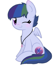 Size: 486x575 | Tagged: safe, artist:sparkledashyt, derpibooru import, oc, oc:sparkle dash, pegasus, pony, base used, female, magical lesbian spawn, mare, offspring, one eye closed, parent:rainbow dash, parent:twilight sparkle, parents:twidash, simple background, sitting, solo, transparent background, wink