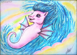 Size: 2805x1996 | Tagged: safe, artist:lolliangel00, artist:lolliangel123, derpibooru import, wavedancer, pony, sea pony, g1, colored pencil drawing, female, mare, pen drawing, pencil drawing, traditional art, watercolor painting