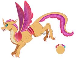 Size: 1549x1199 | Tagged: safe, artist:bijutsuyoukai, derpibooru import, oc, oc only, hybrid, changeling hybrid, dragonling, half-dragon, interspecies, magical lesbian spawn, offspring, parent:ocellus, parent:smolder, parents:smolcellus, simple background, solo, transparent background