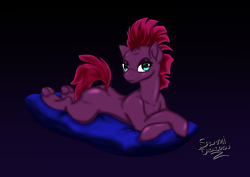 Size: 7016x4961 | Tagged: safe, artist:salamishowdown, derpibooru import, tempest shadow, my little pony: the movie, absurd resolution, bedroom eyes, flank, lying down, pillow, solo