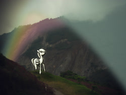 Size: 2816x2112 | Tagged: safe, artist:and the rainfall, derpibooru import, le soldat pony, mountain, rainbow, scenery, solo