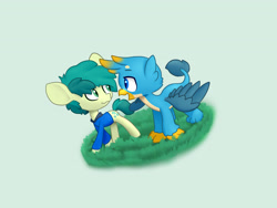 Size: 4000x3000 | Tagged: safe, artist:swerve-art, derpibooru import, gallus, sandbar, griffon, school daze, cute, gallabetes, gallbar, gay, male, sandabetes, shipping