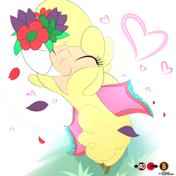 Size: 2500x2500 | Tagged: safe, artist:dshou, derpibooru import, paprika paca, alpaca, them's fightin' herds, bouquet, cute, eyes closed, female, flower, menace, pacabetes, smiling, solo