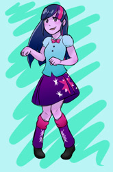 Size: 524x792 | Tagged: safe, artist:guiltyp, derpibooru import, twilight sparkle, twilight sparkle (alicorn), alicorn, equestria girls, awkward, clothes, cute, fist, humans doing horse things, leg warmers, pleated skirt, shirt, shoes, skirt, smiling, solo